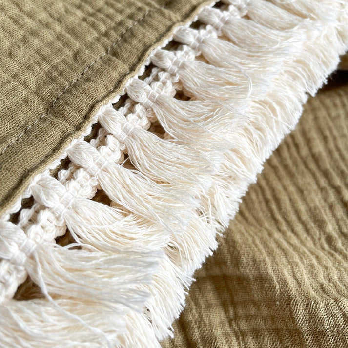 Bamboo fringe swaddle blanket/throw