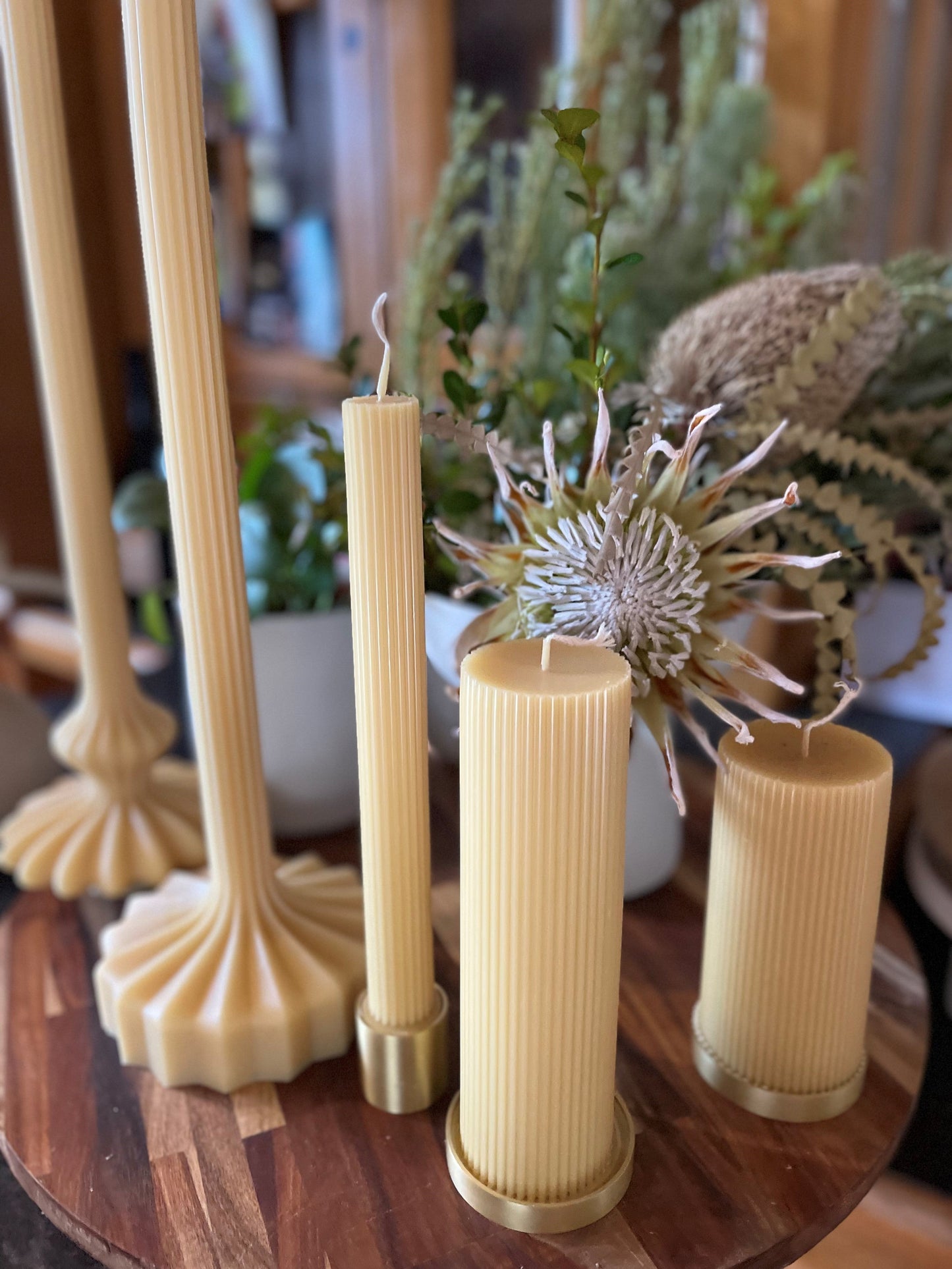 Ribbed Pillar Beeswax Candle
